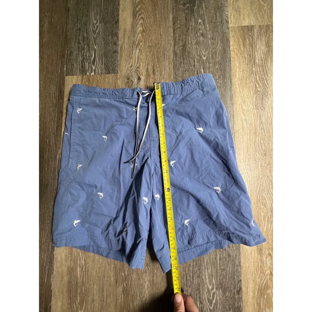 Cremieux Swim Trunks Mens Large Blue Shark Embroidered Excellent Drawstring Mesh